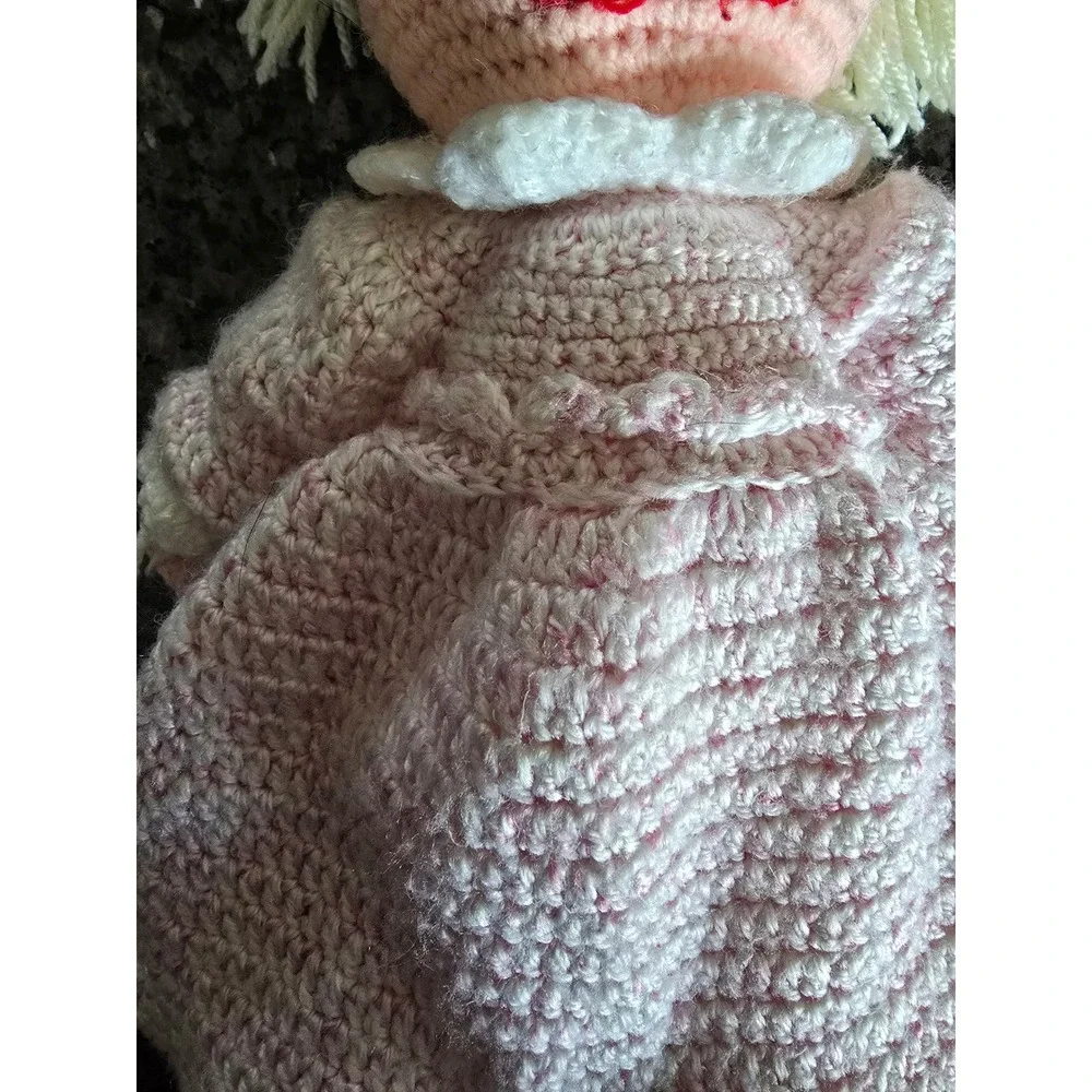Vintage Handmade Crochet Doll Blonde Hair Pink Dress Amigurumi Soft Toy‎ Plush